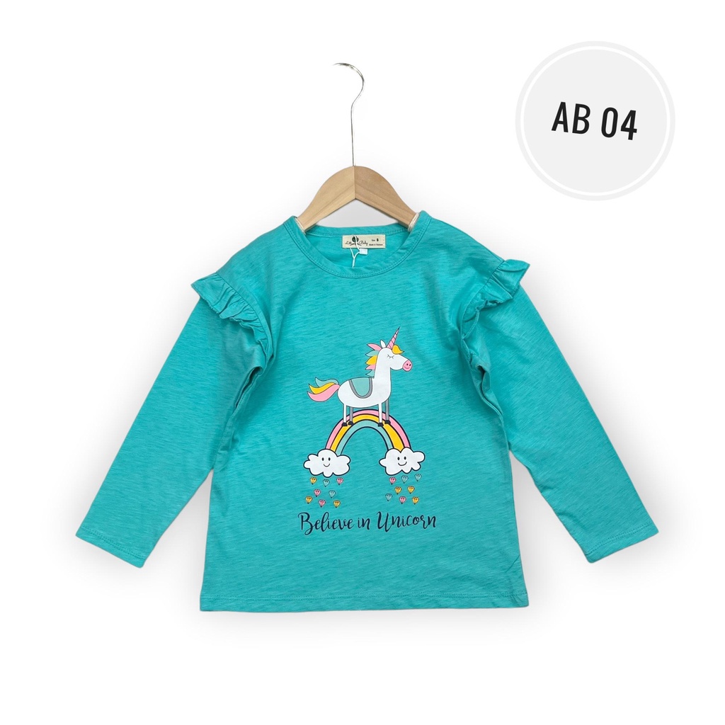 Áo dài tay thu đông LITIBABY cho bé gái, tay áo viền bèo, size đại 8, 9, 10, 11, 12 tuổi
