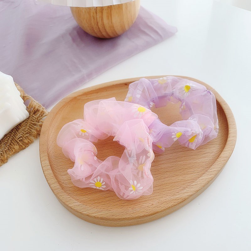 Dây buộc tóc scrunchies vải hoa cúc size nhỏ - Mã SC041