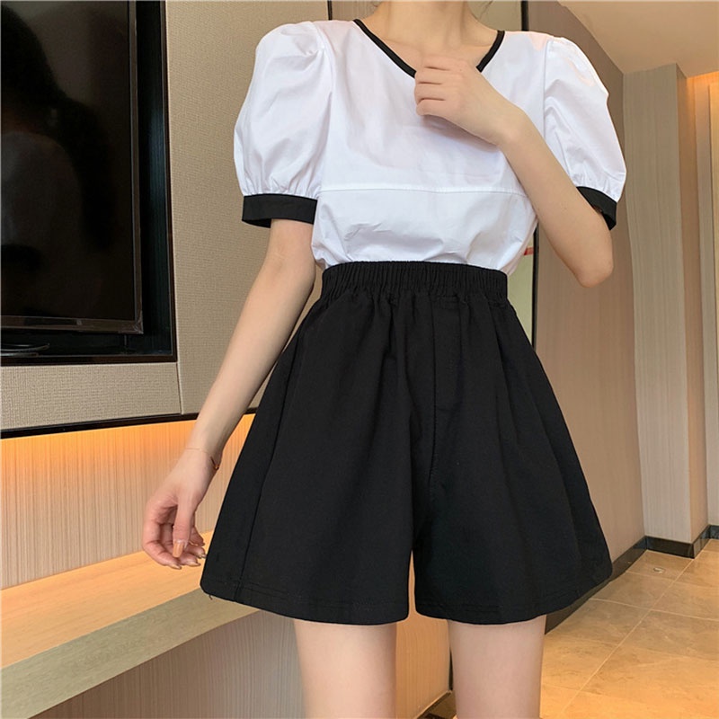 Quần short XINLANYASHE lưng cao ống rộng phong cách thời trang Hàn Quốc