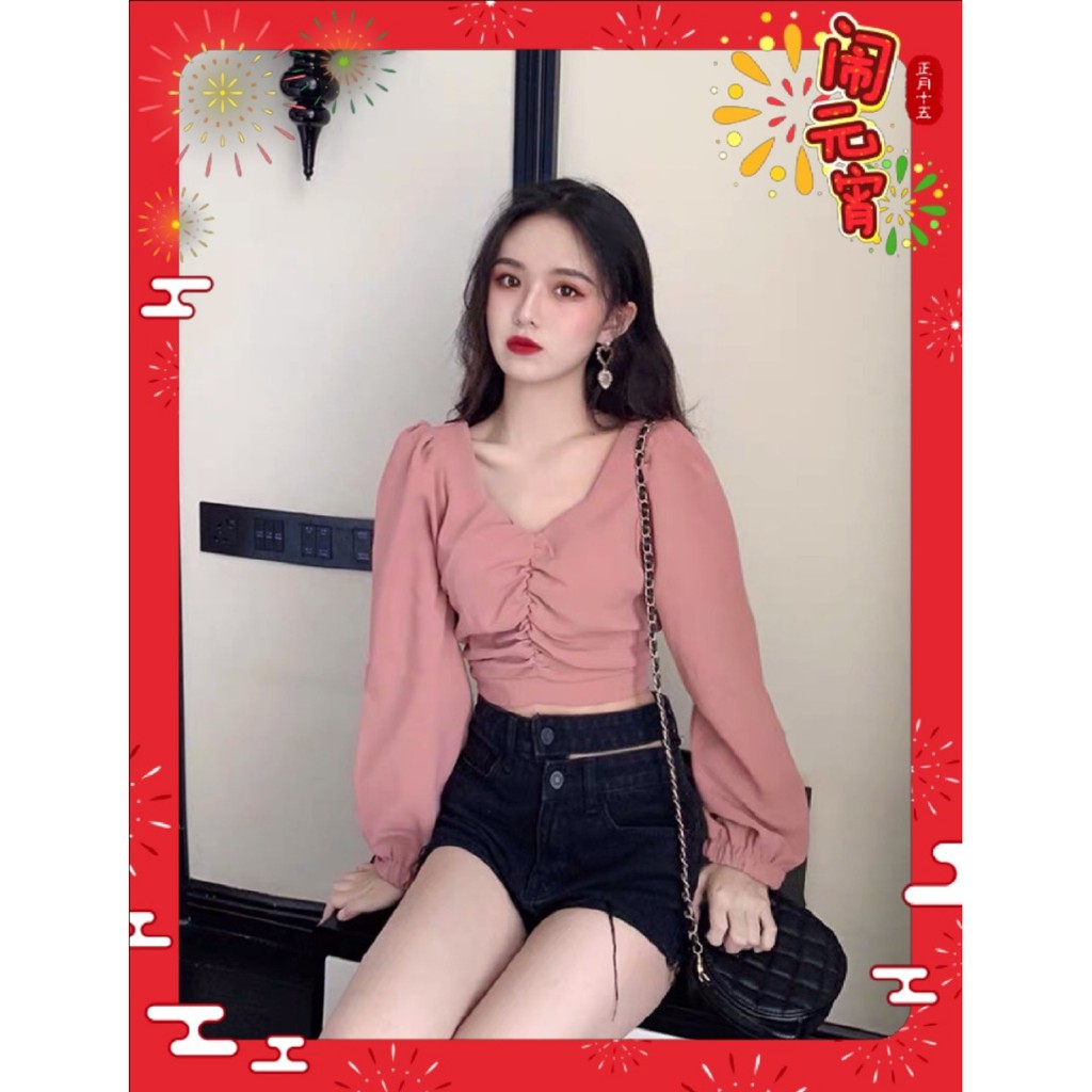 Áo voan croptop tay dài nhúng giữa xinh GB1312