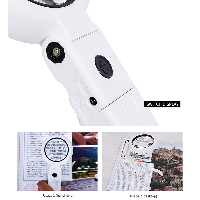 Kính Lúp 5X 11X Có Đèn LED Và Giá Đỡ Để Bàn Tiện Dụng