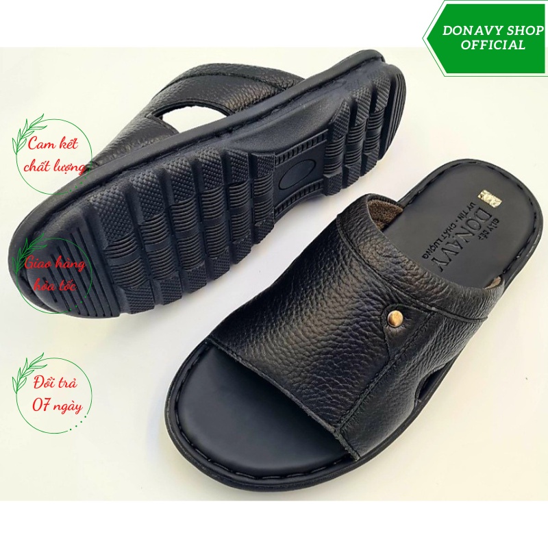 Dép Nam Da Bò 100% Đính Khuy Inox Cách Điệu - Da Bò Cao Cấp Rất Mềm Mại - Đế Cao Su Đi Êm Chân D.inox