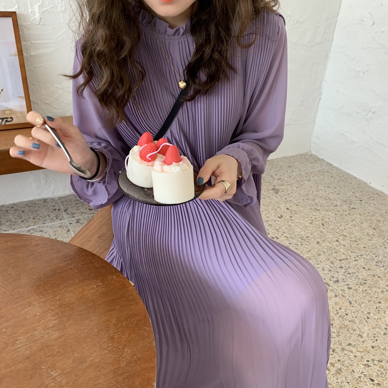 Đầm tím maxi dập ly babydoll-ORDER bigsize