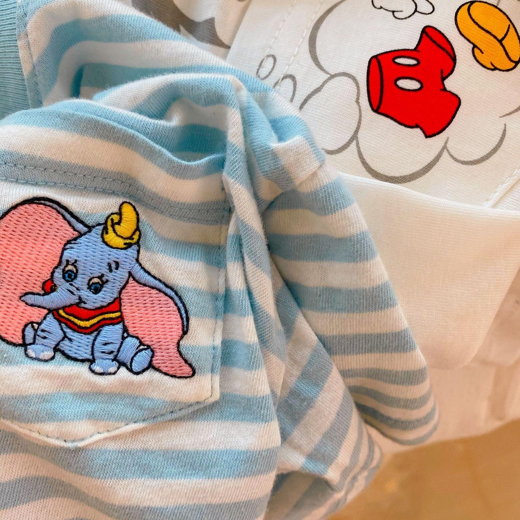 Áo thun mùa hè tay ngắn vải cotton kẻ sọc hình chuột dễ phối đồ cho trẻ em