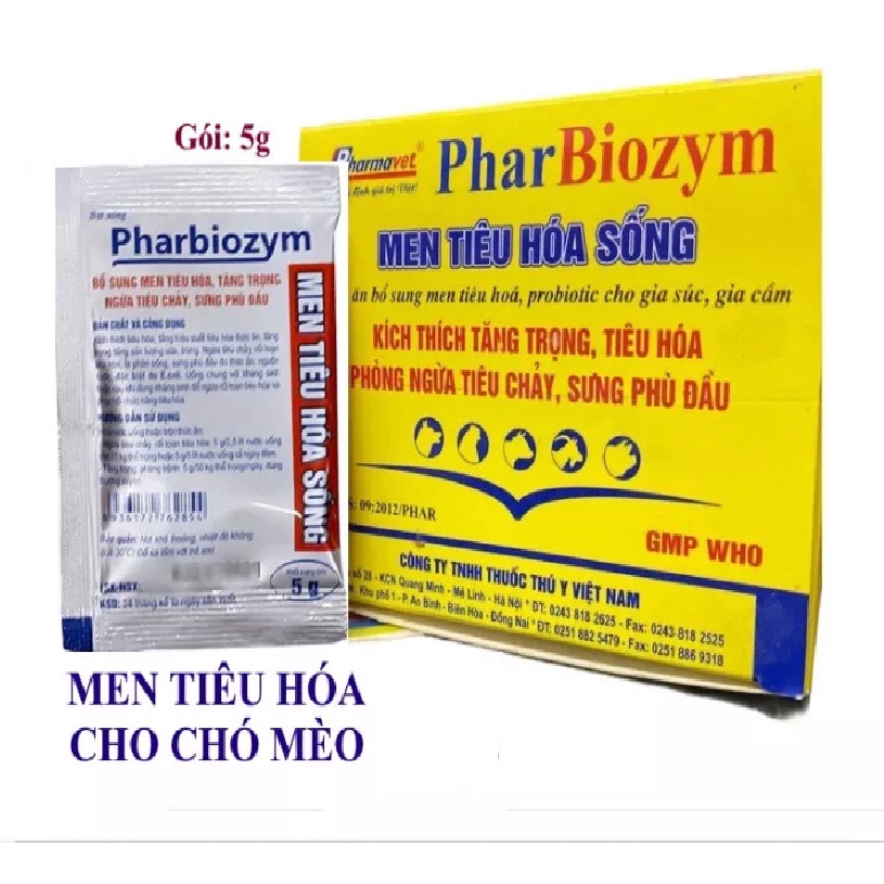 Men tiêu hóa cho chó mèo Pharbiozym Gói 5g - Men tiêu hoá sống cho thú cưng
