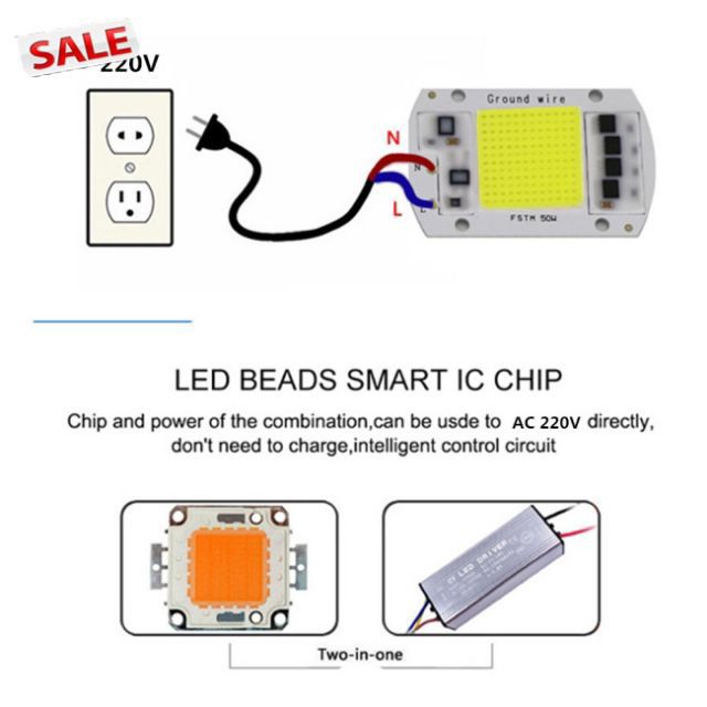 Chip Led Điện áp hoạt động: 220v Công suất sản phẩm: 20W 30W 50W