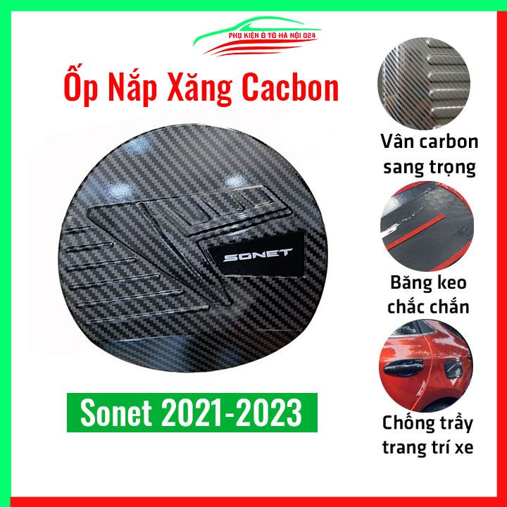 Ốp nắp xăng Sonet 2021-2023 vân cacbon bảo vệ chống trầy trang trí ô tô
