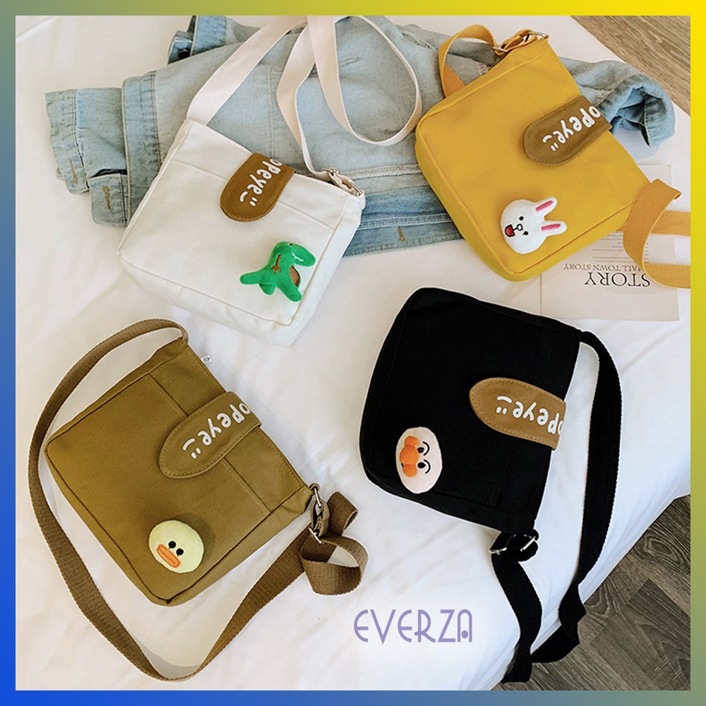 Túi Đeo Chéo Vải Canvas Mini Cho Nữ Đi Học Đi Chơi Siêu Cute Có Nắp Đóng Phong Cách Hàn Quốc EV29