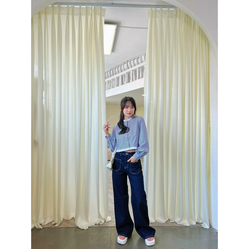 Áo sơmi tay dài dáng croptop có viền cổ MAYA SHIRT