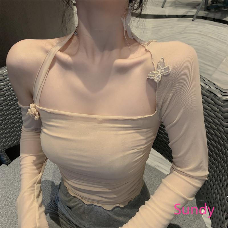 Áo Croptop Tay Dài Xếp Ly Quyến Rũ Thời Trang Mùa Thu Cho Nữ