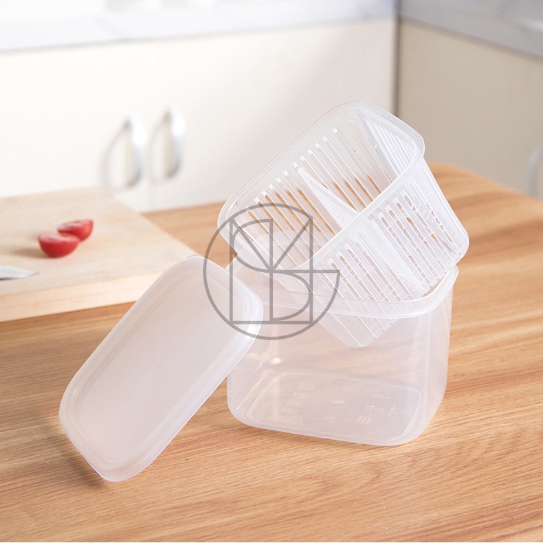 Hộp Bảo Quản Thực Phẩm Gừng Hành Tỏi hình vuông, 2 lớp tách nước, có chia ngăn