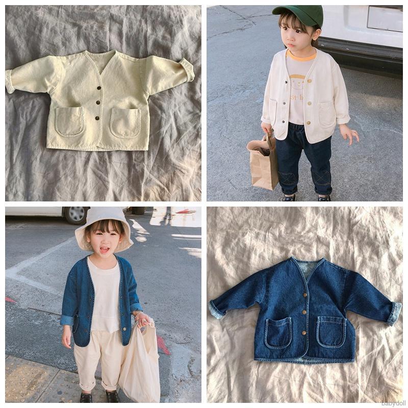 1-6Y Baby Boys Girls Jacket &amp; Coat Denim V-neck Fashion Loose Simple Wild With Pockets