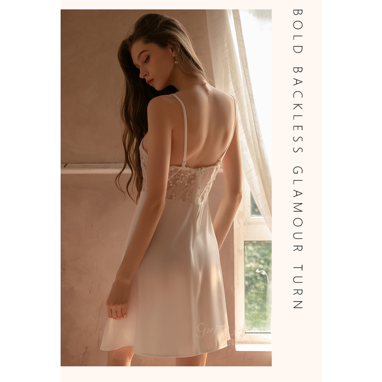 Váy ngủ lụa Đầm ngủ hai dây lụa phối ren gợi cảm sexy VN-043