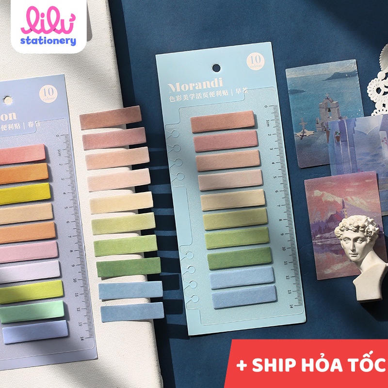 Thước kẻ kèm note dấu trang Morandi HD150-K76 xinh xắn, tiện lợi cài sổ còng