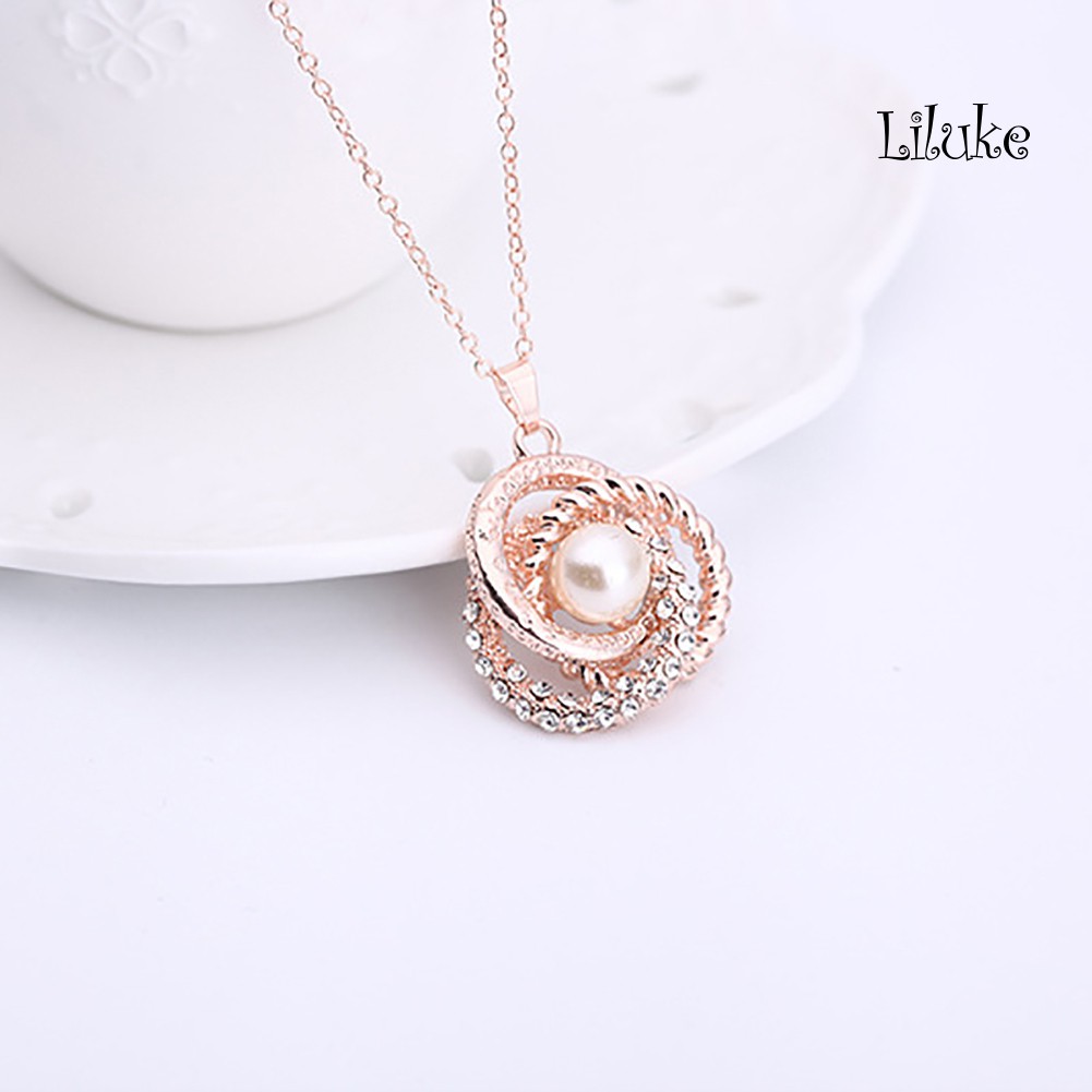 Bộ Vòng cổ + Đôi Khuyên Tai Thiết Kế Sang Trọng Phối Ngọc Trai Giả Đẹp Mắt Cho Nữ