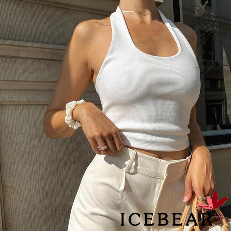 Áo Lửng Không Tay Cổ Yếm Màu Sắc Đơn Giản Cho Nữ