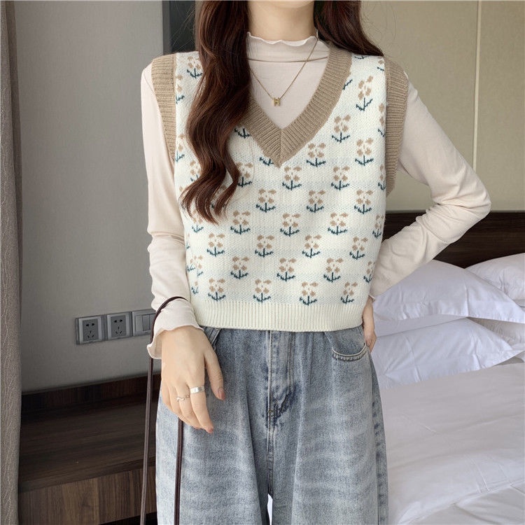 Áo không tay cổ chữ V thời trang phong cách vintage Hàn Quốc