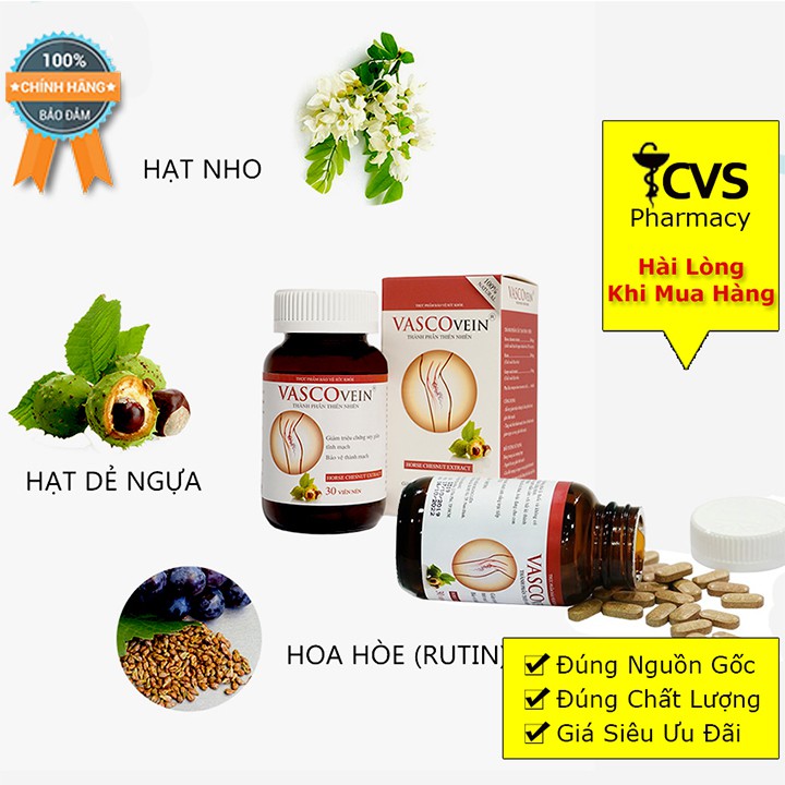 Vascovein Hộp 30 Viên - Viên uống hỗ trợ và phòng ngừa giãn tĩnh mạch