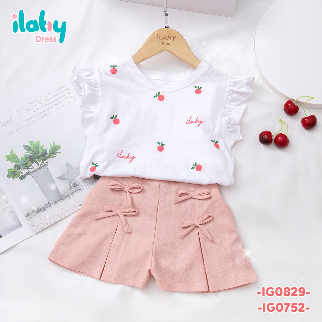 Áo cho bé gái ILABY vai cuốn bèo chất liệu thun cotton thoáng mát [20IG07520122]