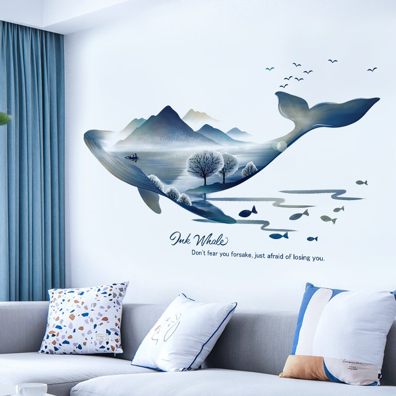 Decal dán tường 3d trang trí phòng ngủ phòng khách cá sơn thủy DO197