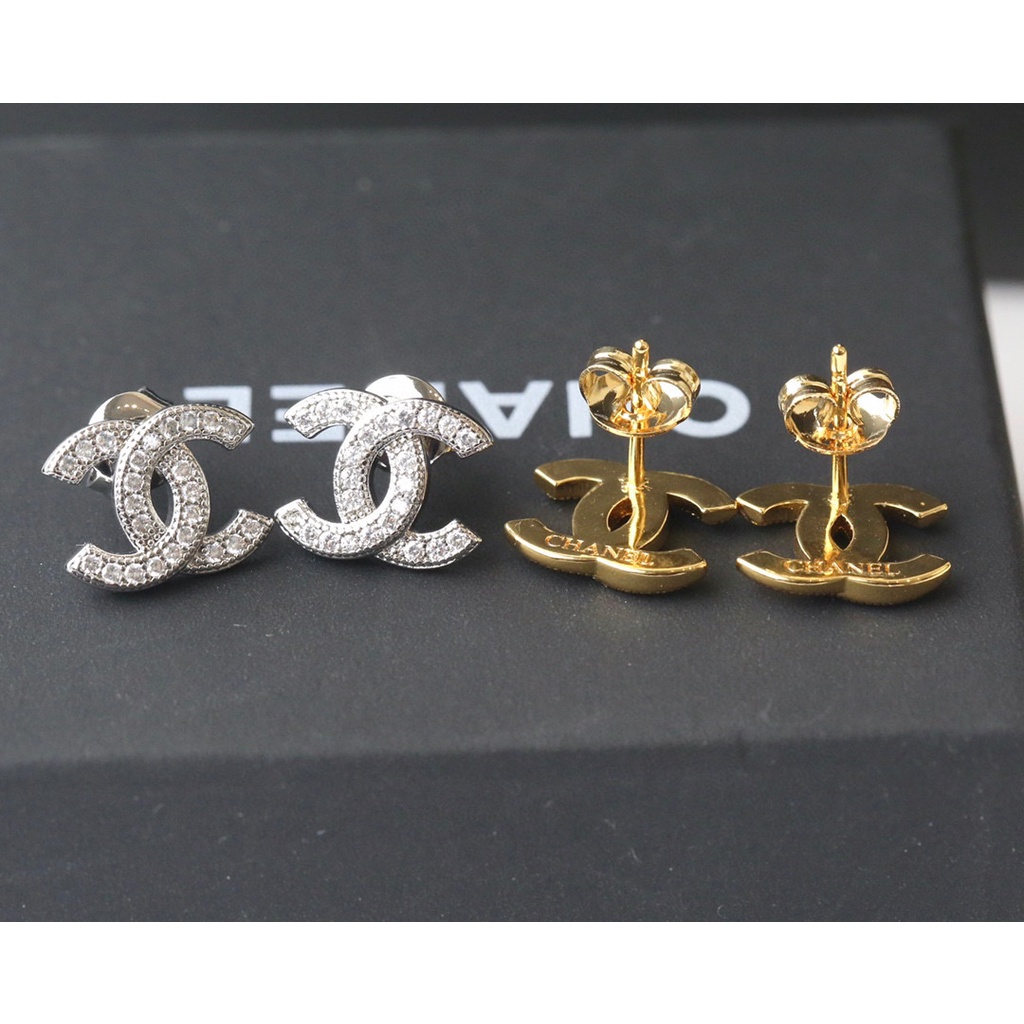 CH Khuyên Tai Hình Chữ C Kép Đính Kim Cương Mạ Bạc 925 Thời Trang Dành Cho Bạn Nữ