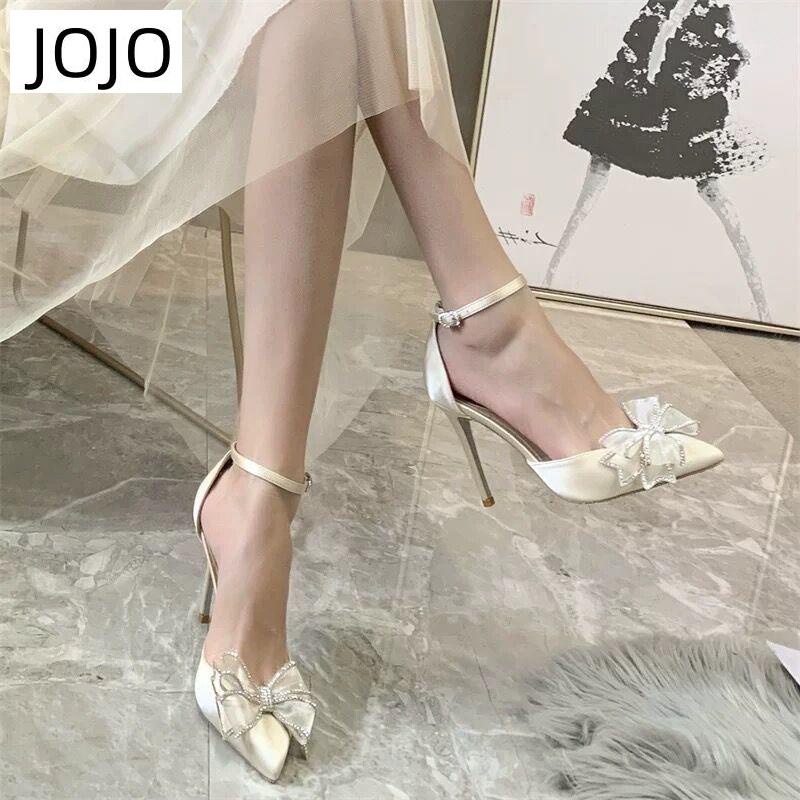 Giày Cao Gót Mũi Nhọn Đính Nơ Phong Cách Mới Cho Nữ