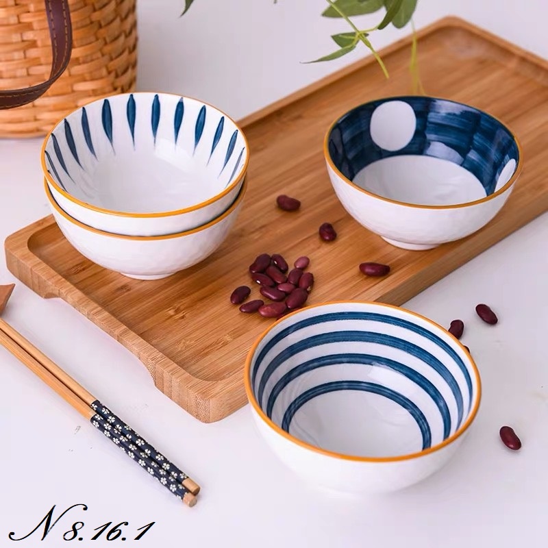 Chén Cơm / Bát Cơm / Bát đĩa Nhật, bát cơm Nhật bộ 6 chiếc , bát ăn cơm Nhật Bản họa tiết trong lòng 8.16.1