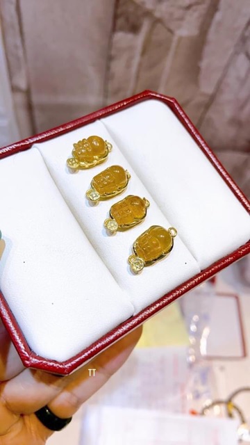 Tỳ hưu thiên Lộc ( tourmaline) hút tài Lộc bọc vàng 10kara Tết dây đeo tay