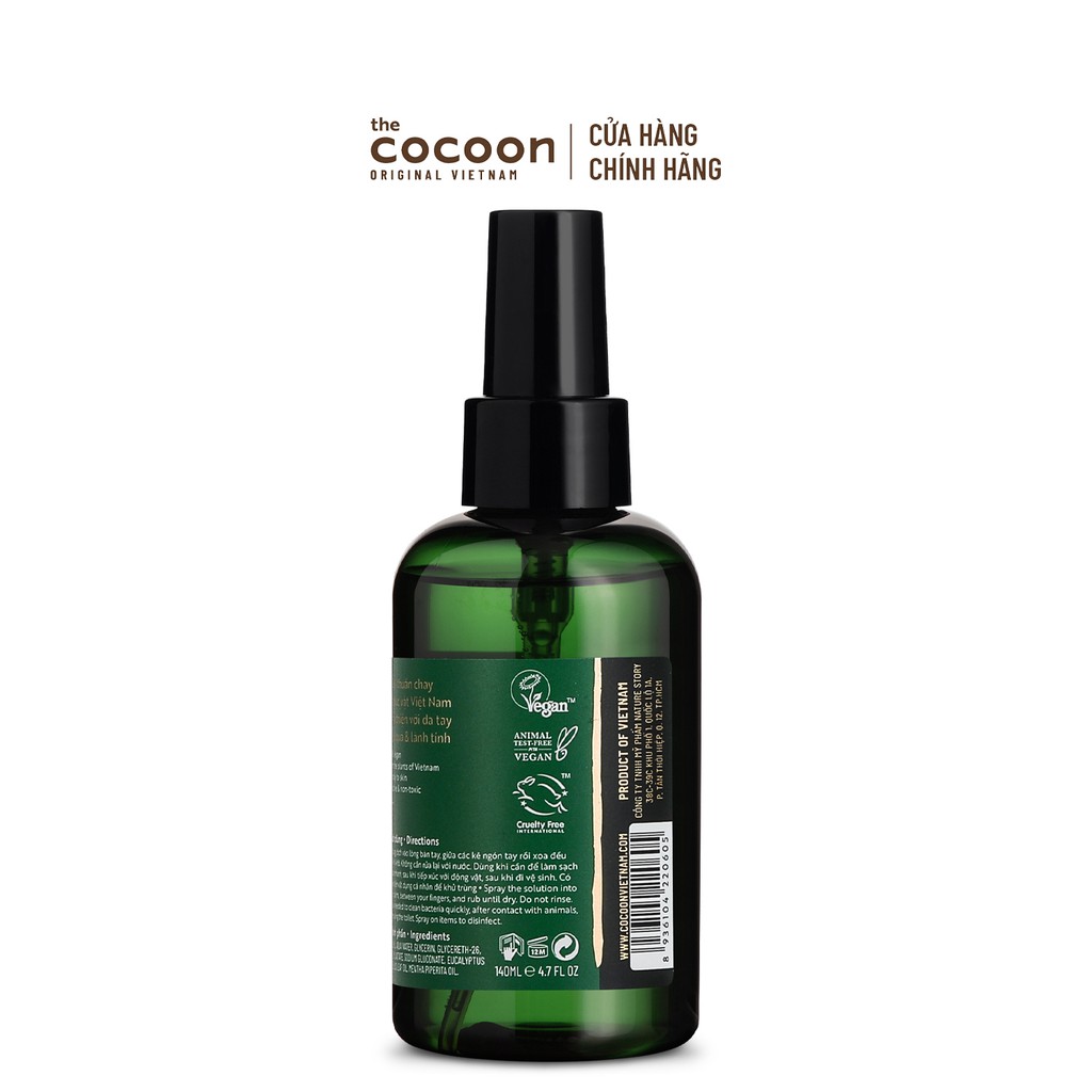 Nước rửa tay khô khuynh diệp &amp; bạc hà Cocoon sạch khuẩn không gây khô da 140ml