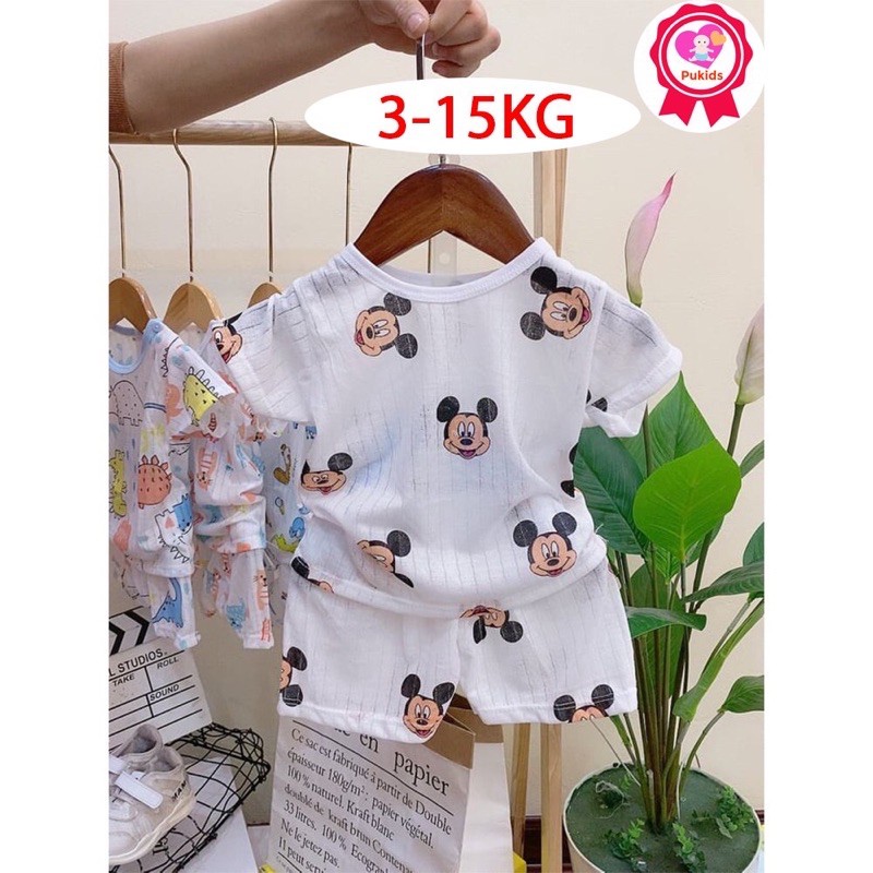 (MS05)BỘ COTTON GIẤY CỘC TAY CỔ CHUI CÚC VAI CHO BÉ 3-15 KG