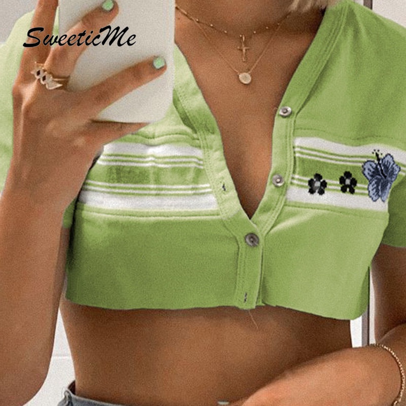 Áo Thun Cổ Chữ V Tay Ngắn In Hoa Sweeticme 2021 | BigBuy360 - bigbuy360.vn