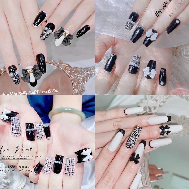 Phụ kiện nơ đen trắng làm nail siêu hot