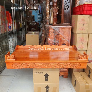 Bàn thờ treo tường gỗ xoan màu đỏ ngang 80cm đế chạm rồng gồm 1 bộ ke rất đẹp