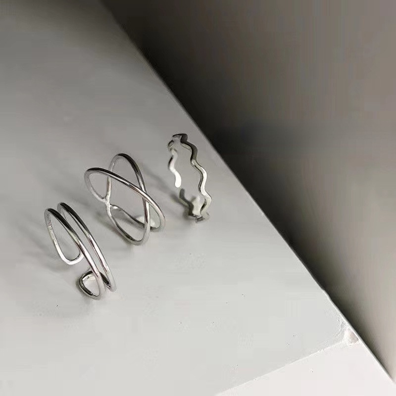 Set 3 nhẫn hợp kim màu bạc thiết kế đơn giản thời trang