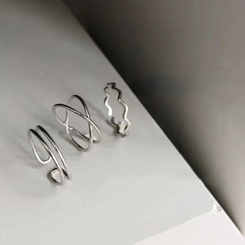 Bộ 3 nhẫn hợp kim mạ bạc kiểu dáng thời trang