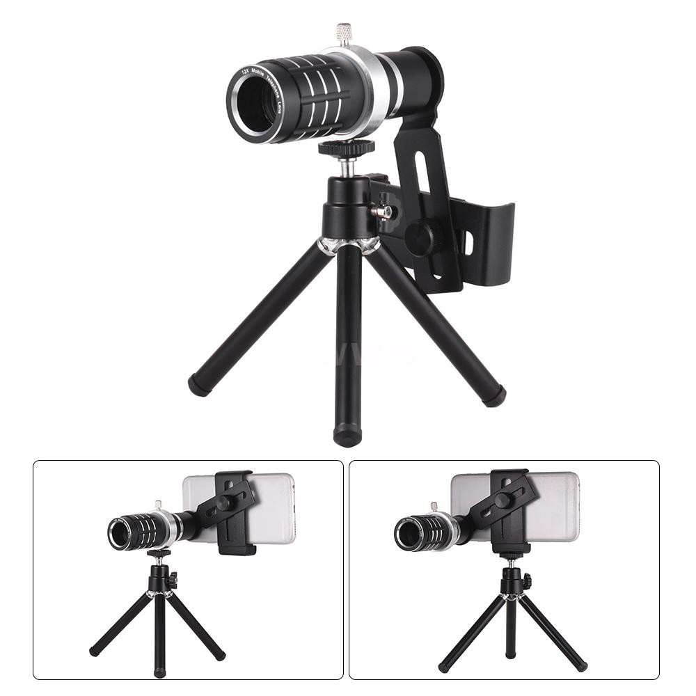 12X Optical Zoom Mobile Phone Telephoto Lens with Tripod for iPhone Samsung HTC Nokia Sony Black