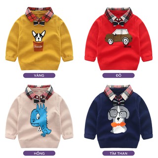 Áo len bé trai phối cổ sơ mi WELLKIDS họa tiết đáng yêu cho bé hàng xuất Âu Mỹ