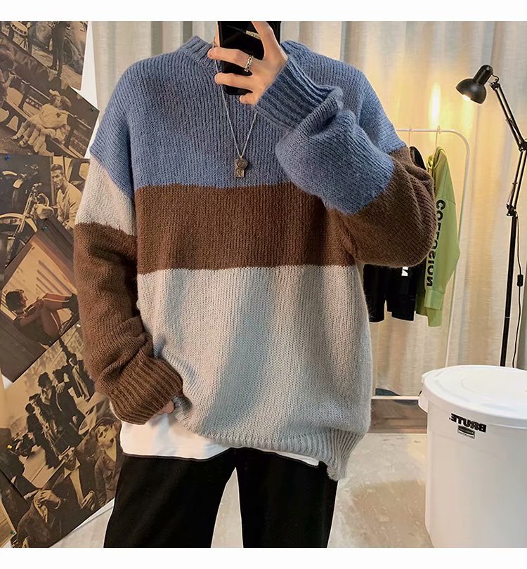 Áo Sweater IFNICEFUTURE Dệt Kim Dáng Rộng Cổ Tròn Màu Sắc Tương Phản Phong Cách Harajuku Nhật Hàn Cho Nam