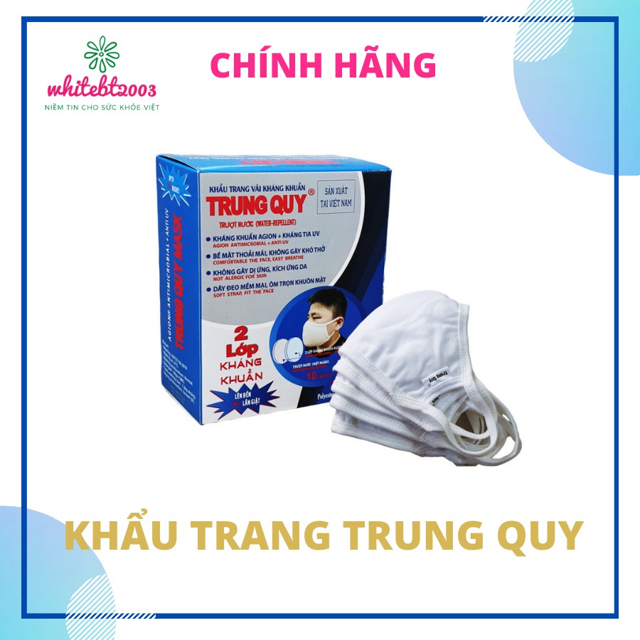 Khẩu trang kháng khuẩn 2 lớp NANO cao cấp Trung Quy - trượt nước - chống tia UV giặt được 30 lần Hộp 10 cái