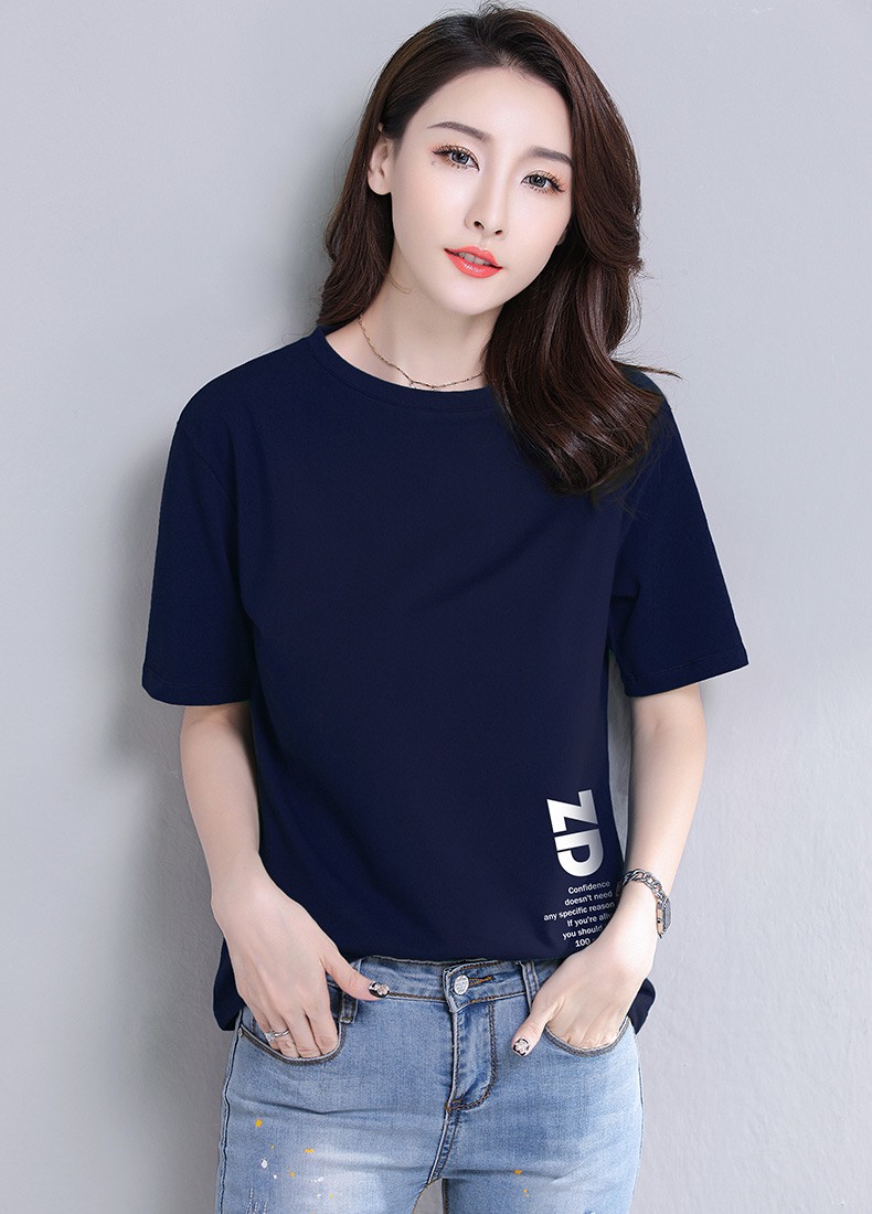 Dark blue color loose short-sleeved t-shirt women summer short-sleeved short-sleeved t-shirt women have a simple summer