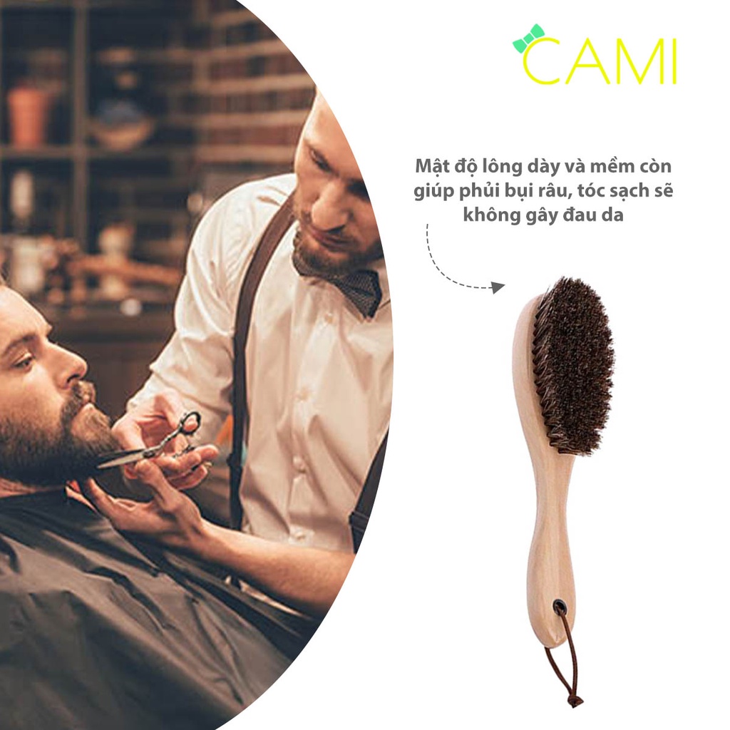 Bàn chải lông ngựa cán dài dễ cầm đánh bóng xi giày, phủi bụi tóc dùng trong salon tiện ích - Cami - CMPK234