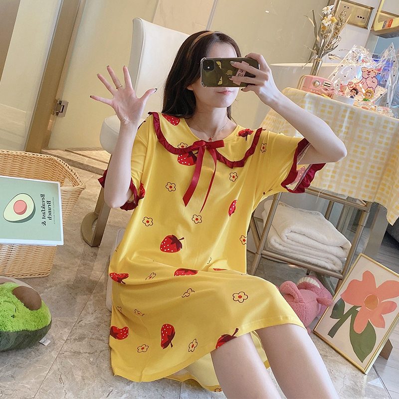 Đầm ngủ ngắn tay phối ren thời trang trẻ trung dành cho nữ | BigBuy360 - bigbuy360.vn