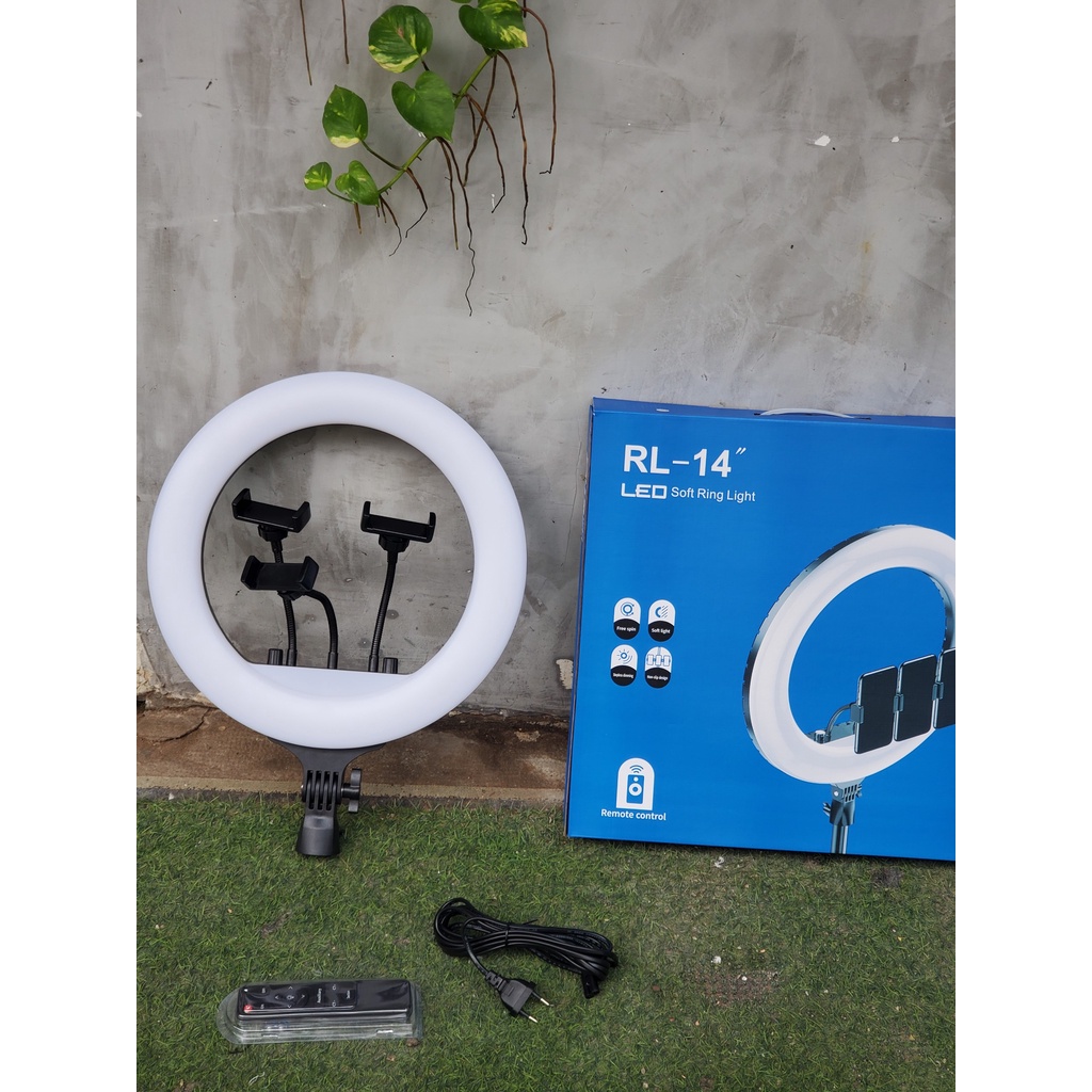 Đèn LED RL 14 36cm hỗ trợ Livestream quảng bá sản phẩm Kẹp 3 điện thoại, Makeup, chụp hình studio, bán hàng online