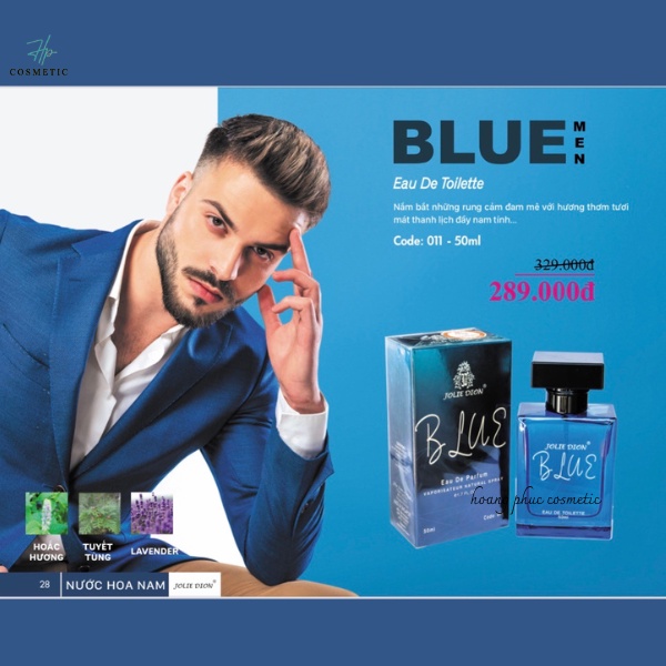 ]Nước Hoa  Blue nam  Singapore - Jolie Dion (Eau De Parfum "EDP" 50ml - quà tặng sinh nhật , noel