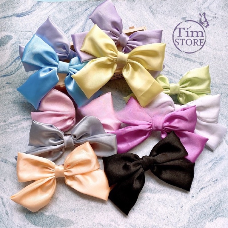 Kẹp tóc nơ to satin TÍM STORE phụ kiện búi tóc phong cách hàn quốc