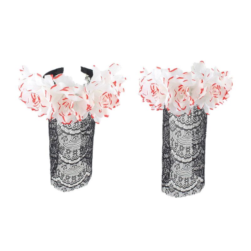 Vòng Hoa Hồng Màu Đen Phối Mạng Che Mặt Hóa Trang Ngày Halloween