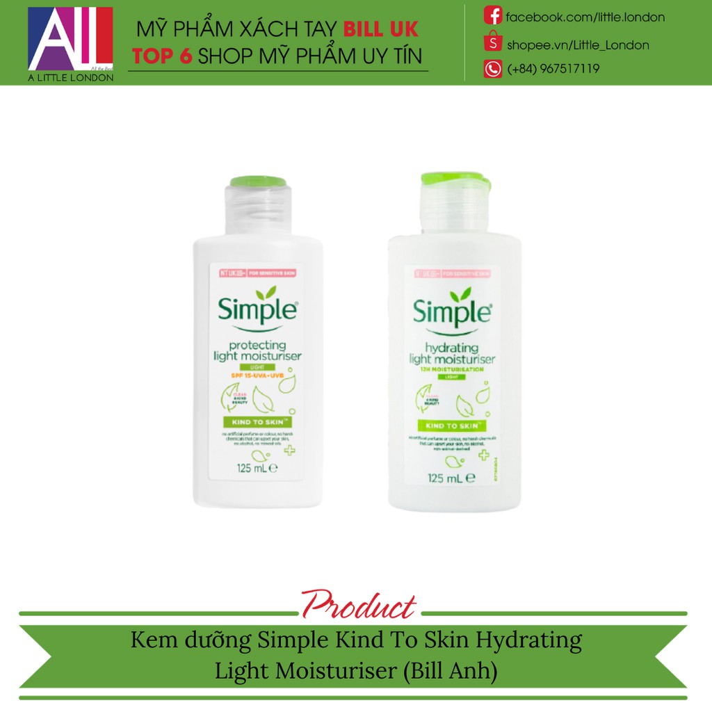 [TOP 1 SHOPEE] Kem dưỡng Simple Kind To Skin Hydrating Light Moisturiser (Bill Anh)