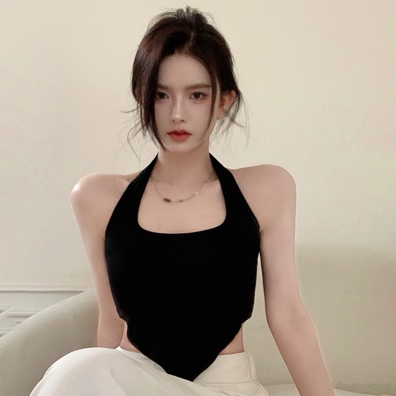 Áo Croptop Dệt Kim Sát Nách Hở Lưng Màu Sắc Đơn Giản Quyến Rũ Dành Cho Nữ