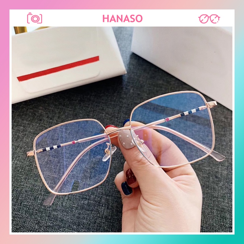 Kính giả cận nữ gọng vuông mắt kính không độ phong cách Hàn Quốc chống ánh sáng xanh đẹp sang trọng HANASO 020