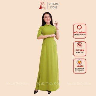 Áo dài trơn lụa Nhật cổ 2 phân màu xanh cốm  AK14